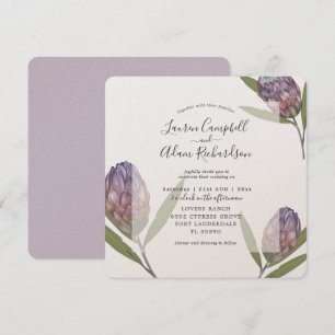 Convite Casamento Aquarela Roxa Protea Tropical