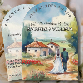 Convite Casamento Aquarela Rústico Encantador no Campo