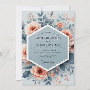 Convite Casamento Aquarela Slate Peach