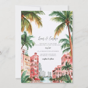 Convite Casamento Aquarela Tropical Miami Flórida