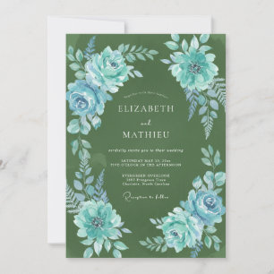 Convite Casamento Aquarela Turquesa Oliva