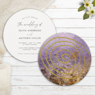 Convite Casamento Aquarela Única Simples Roxo Dourado