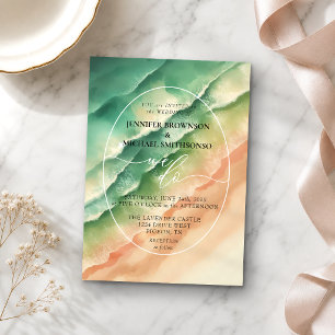 Convite Casamento Aquarela Verão Praia Oceano Mar Verde