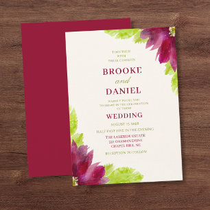 Convite Casamento Aquarela Verde Lima Borgonha