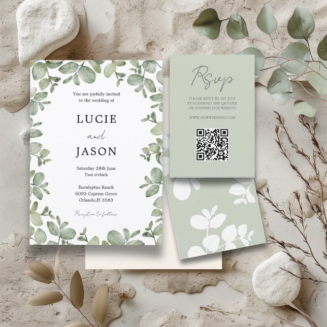 Convite Casamento Aquarela Verde Sage Boho Eucalipto (Criador carregado)