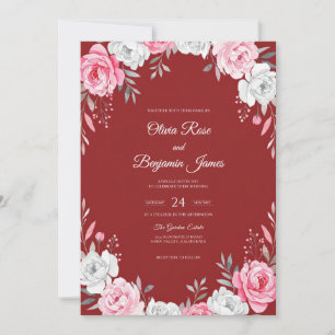 Convite Casamento Aquarela Vermelho Tijolo