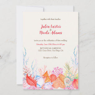 Convite Casamento Aquarela Vida Marinha Praia Náutica