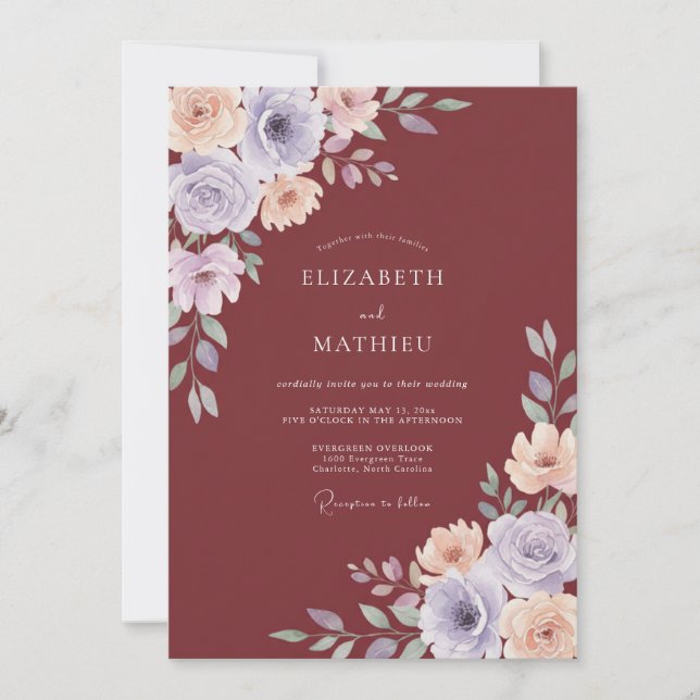 Convite Casamento Aquarela Vinca Rust (Frente)