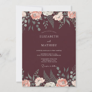 Convite Casamento Aquarela Vinho Borgonha