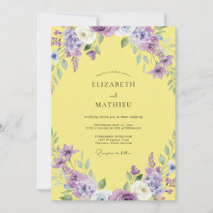 Convite Casamento Aquarela Violeta Amarela