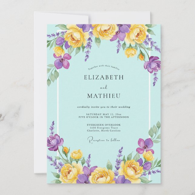 Convite Casamento Aquarela Violeta Aqua (Frente)