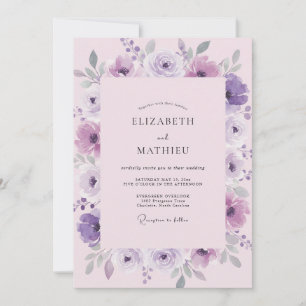 Convite Casamento Aquarela Violeta Lilás