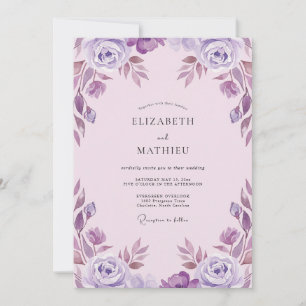 Convite Casamento Aquarela Violeta Rosa