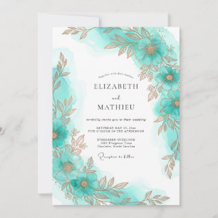 Convite Casamento Aquático Dourado Costeiro