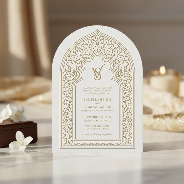 Convite Casamento Árabe Dourado Elegante (Arabesque Wedding Invitation)