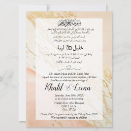 Convite Casamento Árabe E Inglês, Muçulmano, Dourado, Rosa