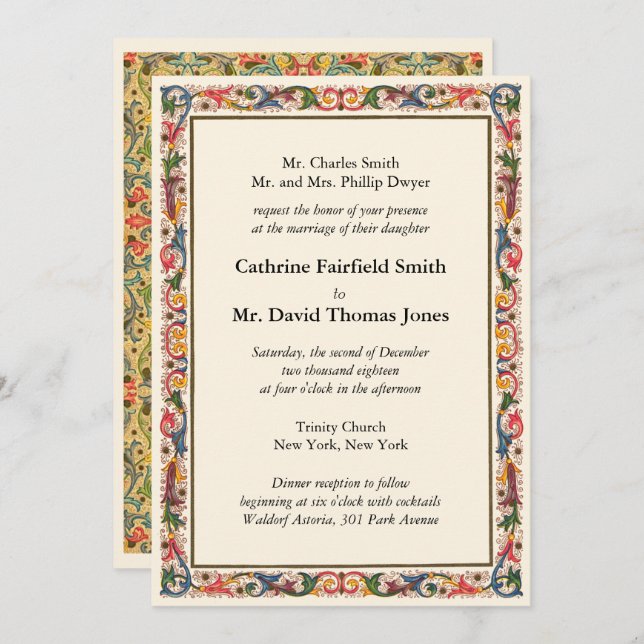 Convite Casamento Árabe Floral Branco de luxo (Frente/Verso)