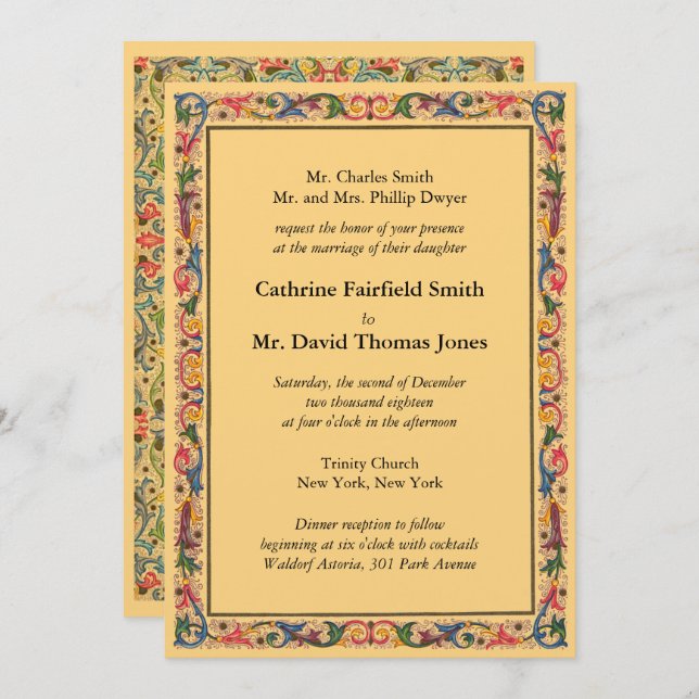 Convite Casamento Arábico Florentine Dourado de luxo (Frente/Verso)