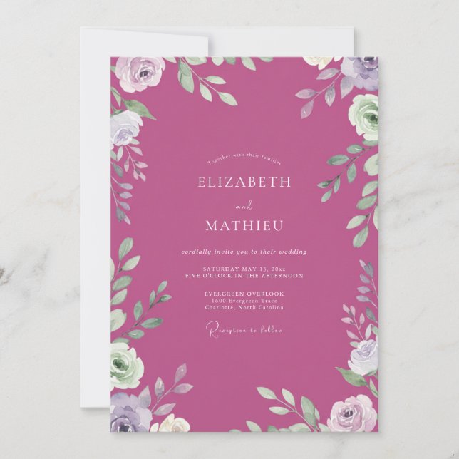 Convite Casamento Arborizado Magenta Artesanal (Frente)