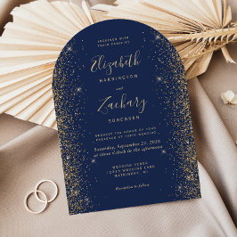Convite Casamento Arco Azul Marinho Dourado com Brilho Mod