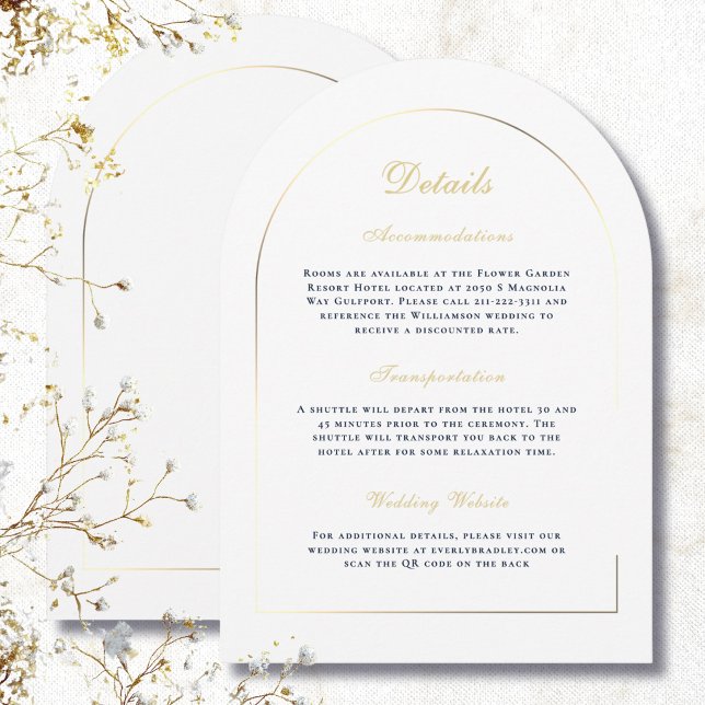 Convite Casamento Arco de Ouro Simples Azul e Branco (Criador carregado)