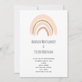 Convite Casamento Arco-Íris Boho Rosa Pastel e Brilho Fals
