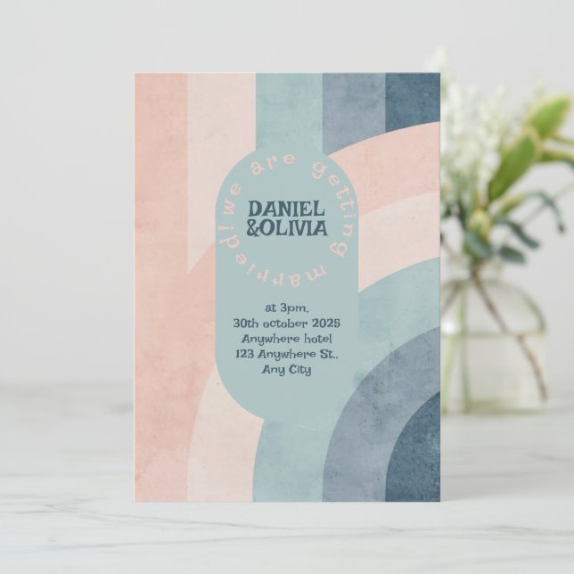 Convite Casamento Arco-Íris dos anos 70 (Em pé/Frente)