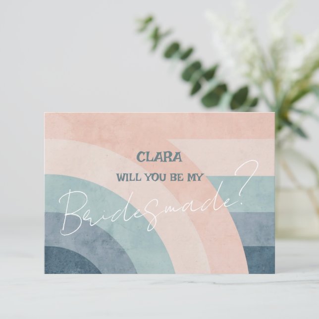 Convite Casamento Arco-Íris dos anos 70 Bridesmade (Em pé/Frente)