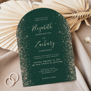 Convite Casamento Arco Verde Esmeralda com Brilho de Pêsse