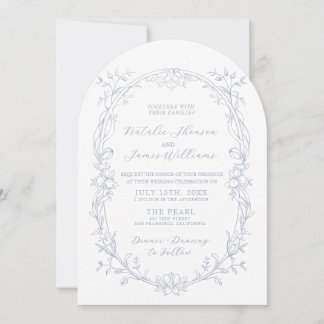 Convite Casamento Arqueado Boho Floral Branco Azul Empoeir