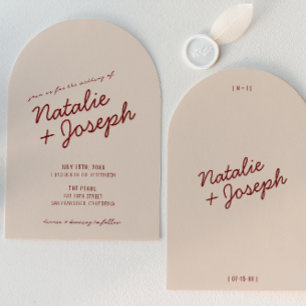 Convite Casamento Arqueado Caprichoso Creme Vermelho Escur
