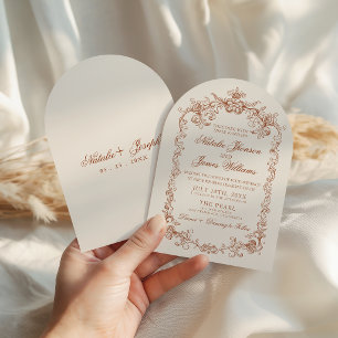 Convite Casamento Arqueado Chic Laranja Queimado Vintage D