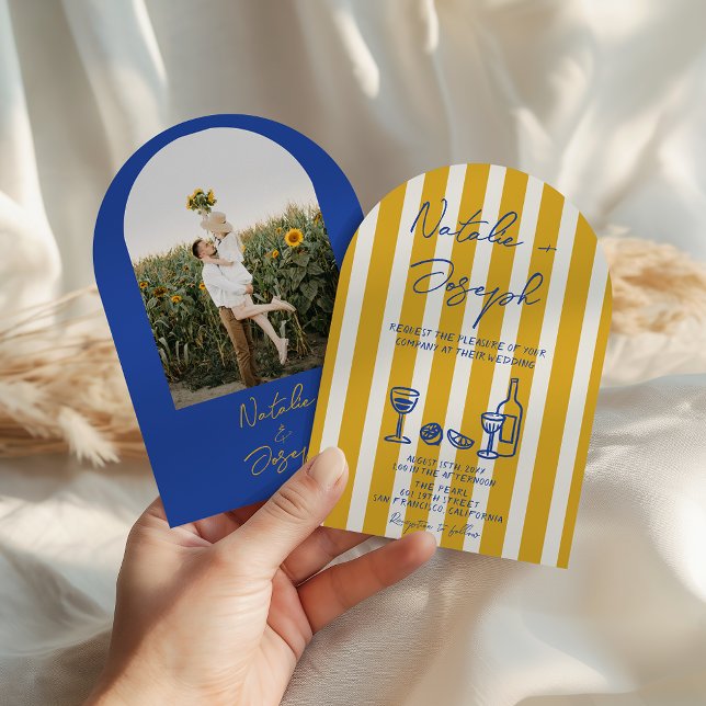 Convite Casamento Arqueado com Foto Escrita em Azul e Amar (Criador carregado)