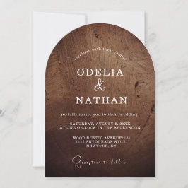 Convite Casamento Arqueado com Textura de Madeira Rústica 