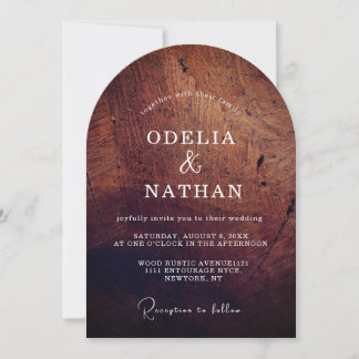 Convite Casamento Arqueado com Textura de Madeira Rústica