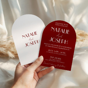 Convite Casamento Arqueado Elegante Vermelho Escuro Branco