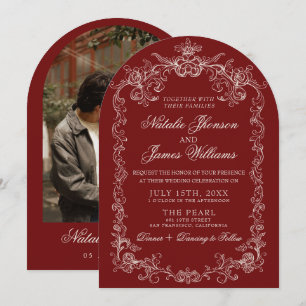 Convite Casamento Arqueado Foto em Borgonha Antiga