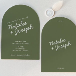 Convite Casamento Arqueado Moderno Verde Caprichoso de Ver