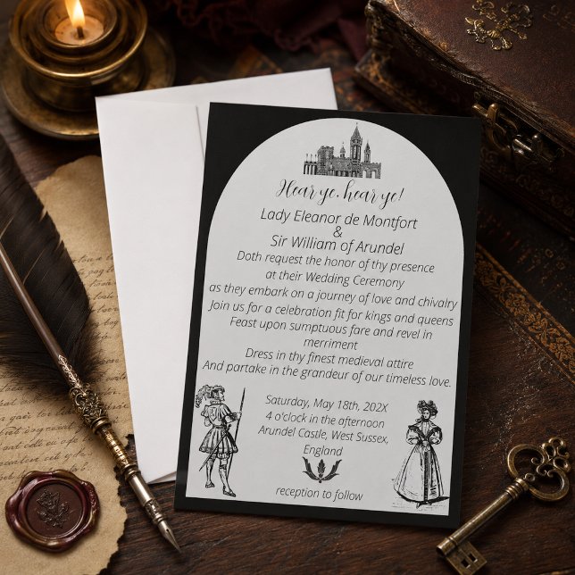 Convite Casamento Arqueado Preto Renascença Medieval (Criador carregado)