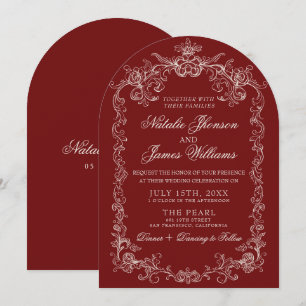 Convite Casamento Arqueado Vermelho Escuro Burgundy Vintag