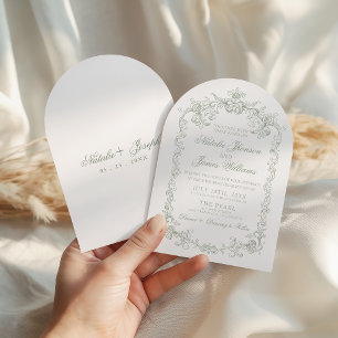 Convite Casamento Arqueado Vintage Sage Verde Dinheiro Ant