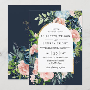 Convite Casamento Arranhado Floral Dourado com Blush de Ma