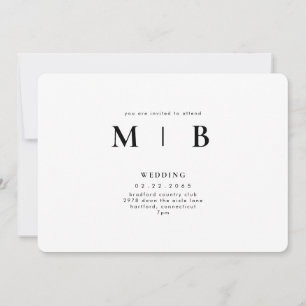 Convite Casamento Arredondado Branco com Monograma Simples