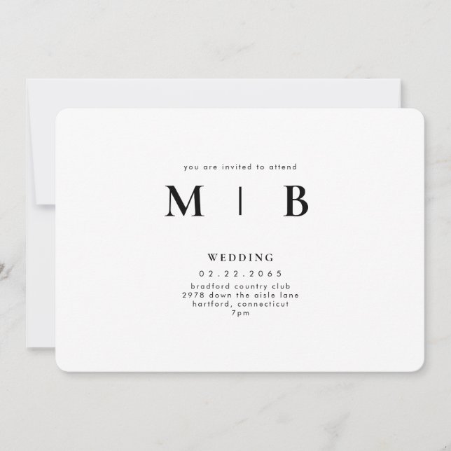Convite Casamento Arredondado Branco com Monograma Simples (Frente)