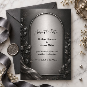 Convite Casamento Art Déco com Arco de Metal Cinza Escuro 