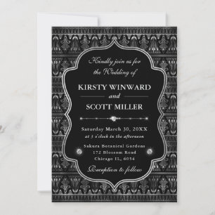 Convite Casamento Art Déco com Borda Prateada Elegante