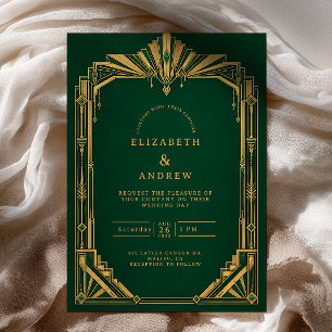 Convite Casamento Art Déco com Ouro Esmeralda