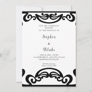 Convite Casamento Art Déco de Luxo Preto e Branco