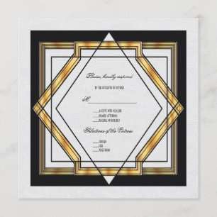 Convite Casamento Art Déco Dourado Branco Grande Gatsby