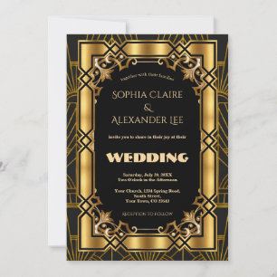 Convite Casamento Art Déco Dourado O Grande Gatsby Anos 19